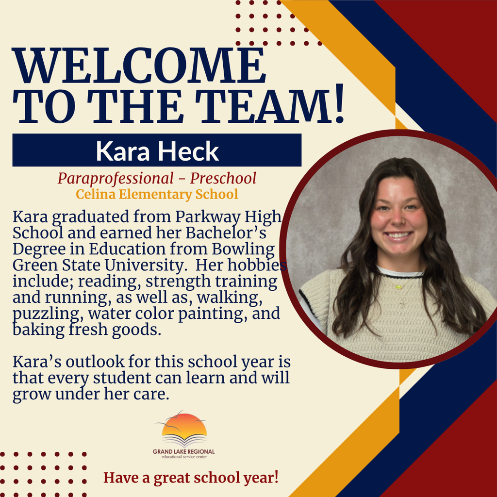 A welcome poster for Kara Heck, a preschool paraprofessional, with her picture and background of sun rays.