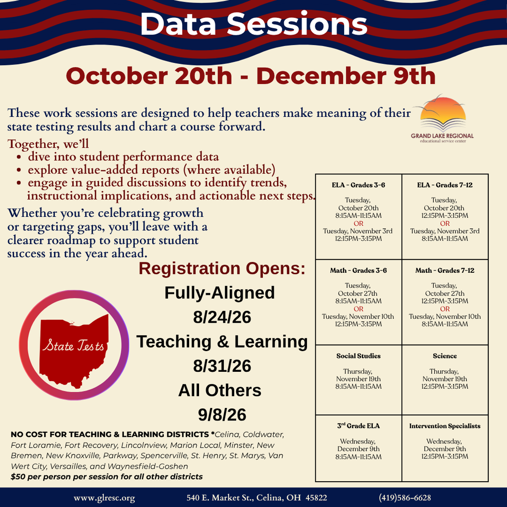 Flyer for Data Sessions to examine test scores