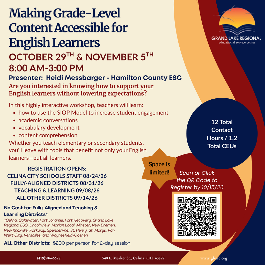 Flyer with bold title and date at top. QR code in bottom right. Text with details about event and registration in middle.