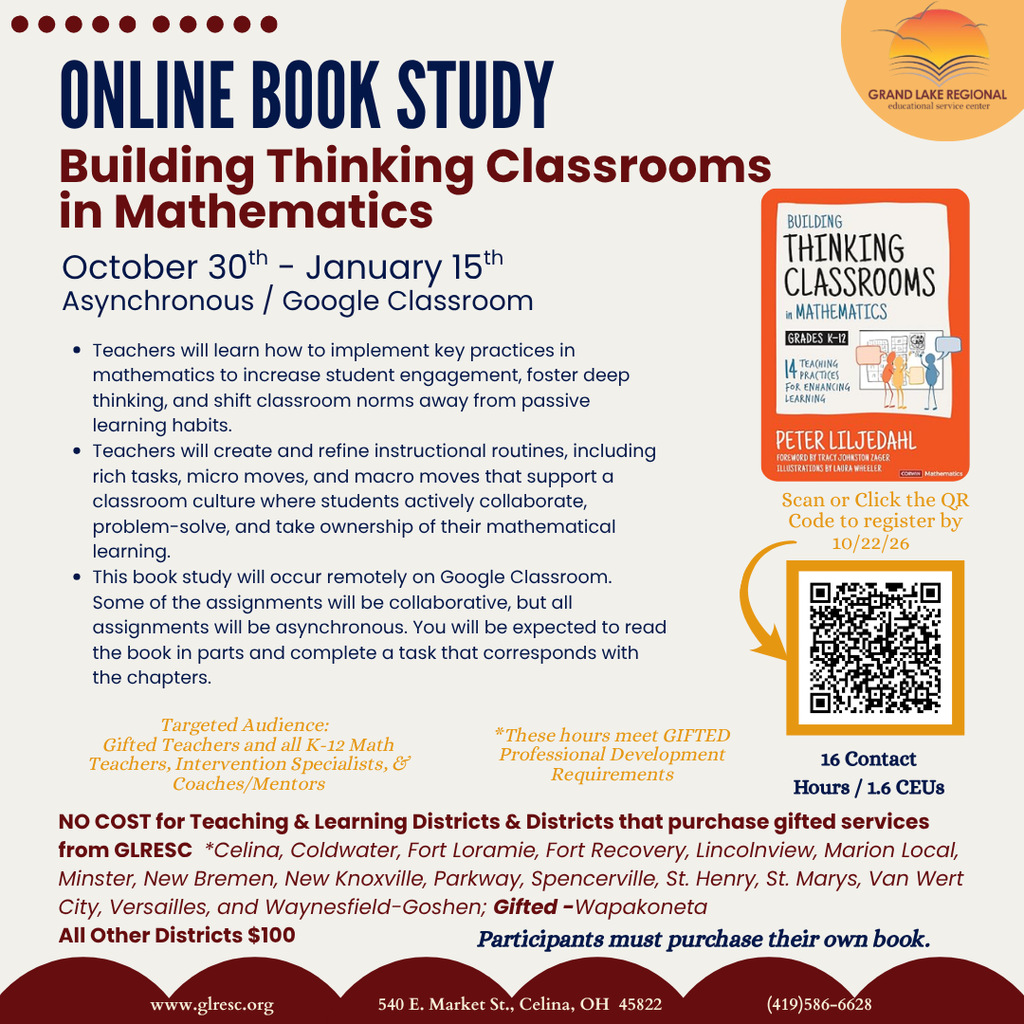 An advertisement for a book study focuses on mathematics. The study runs from October 30 to January 15.
