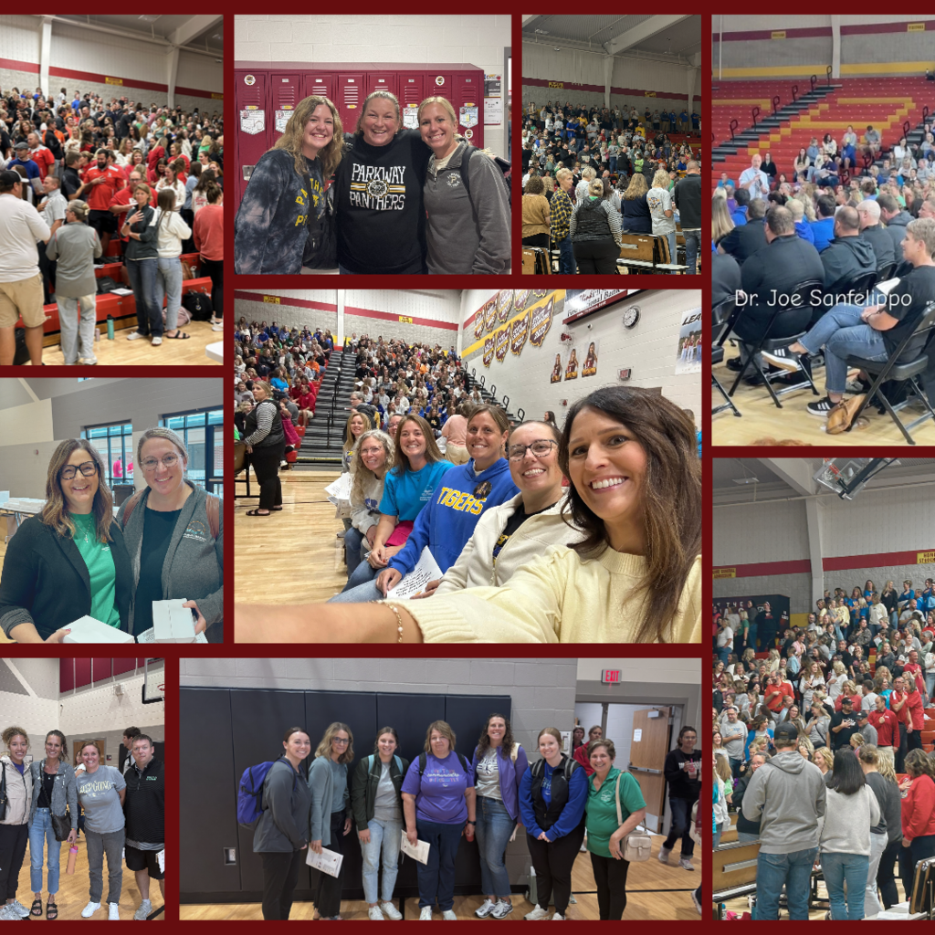 Collage of photos showing a gym filled with people, a group of smiling women, and a woman holding a paper.