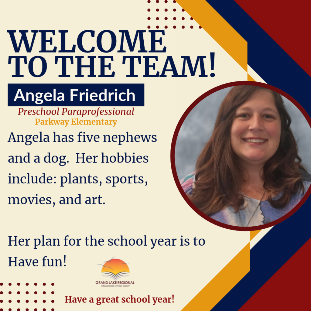 Angela, a preschool paraprofessional, smiles with five nephews and a dog, enjoys plants, sports, movies, and art.