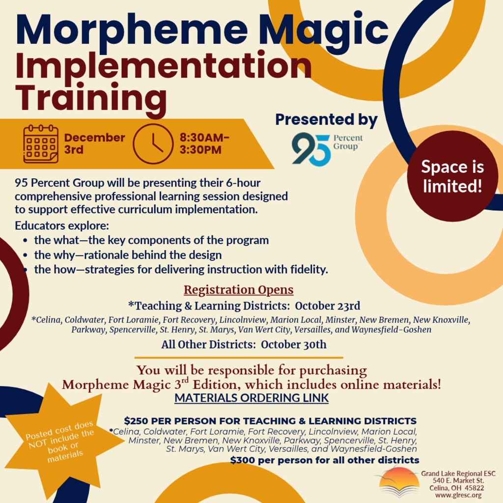 Event flyer for Morpheme Magic Implementation Training. It is to be presented on December 3rd from 8:30 AM to 3:30 PM.