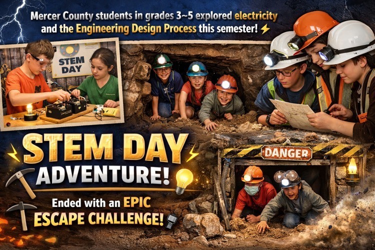 STEM day graphic-students working together in a coal mine