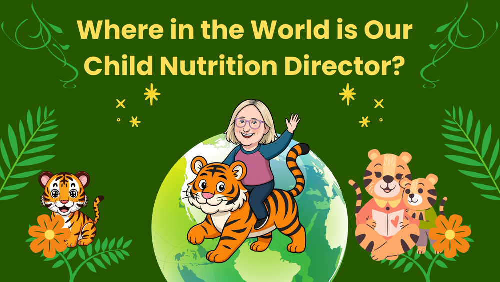 Cartoon graphic "Where in the World is our Child Nutrition Director?