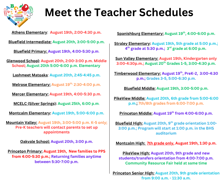 2025-26 Meet the Teacher Schedules