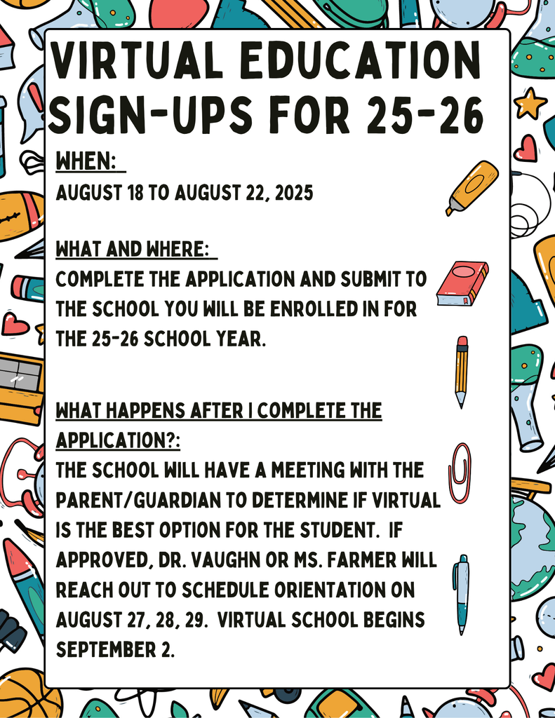 Virtual School Sign ups for 2025-2026 school year