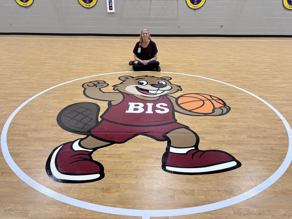Bluefield Intermediate Principal, Angela Damon on the new gym floor paid for by the excess levy