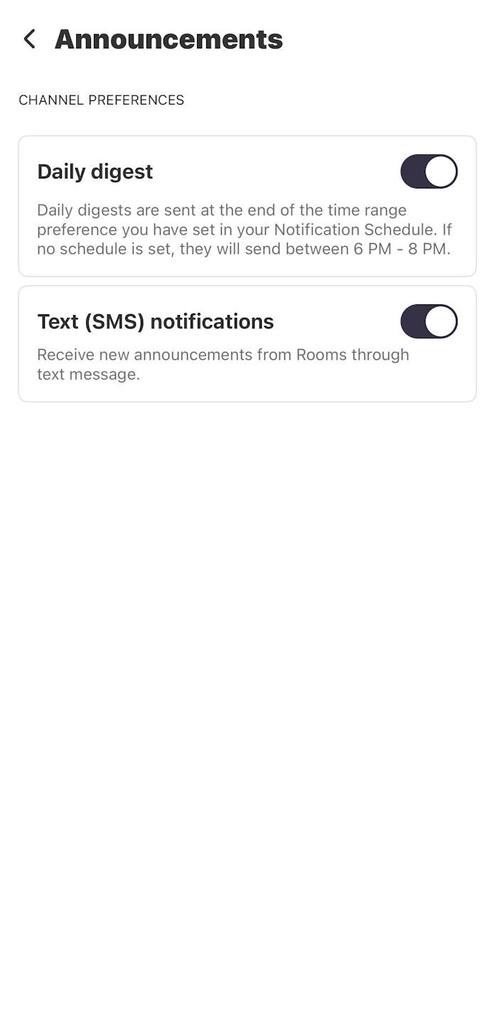 Directions on turning on notifications in rooms