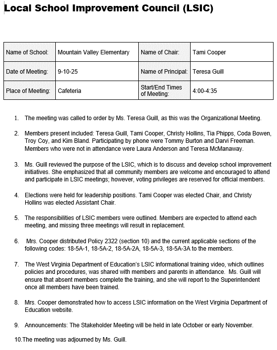 LSIC minutes from September 10, 2025
