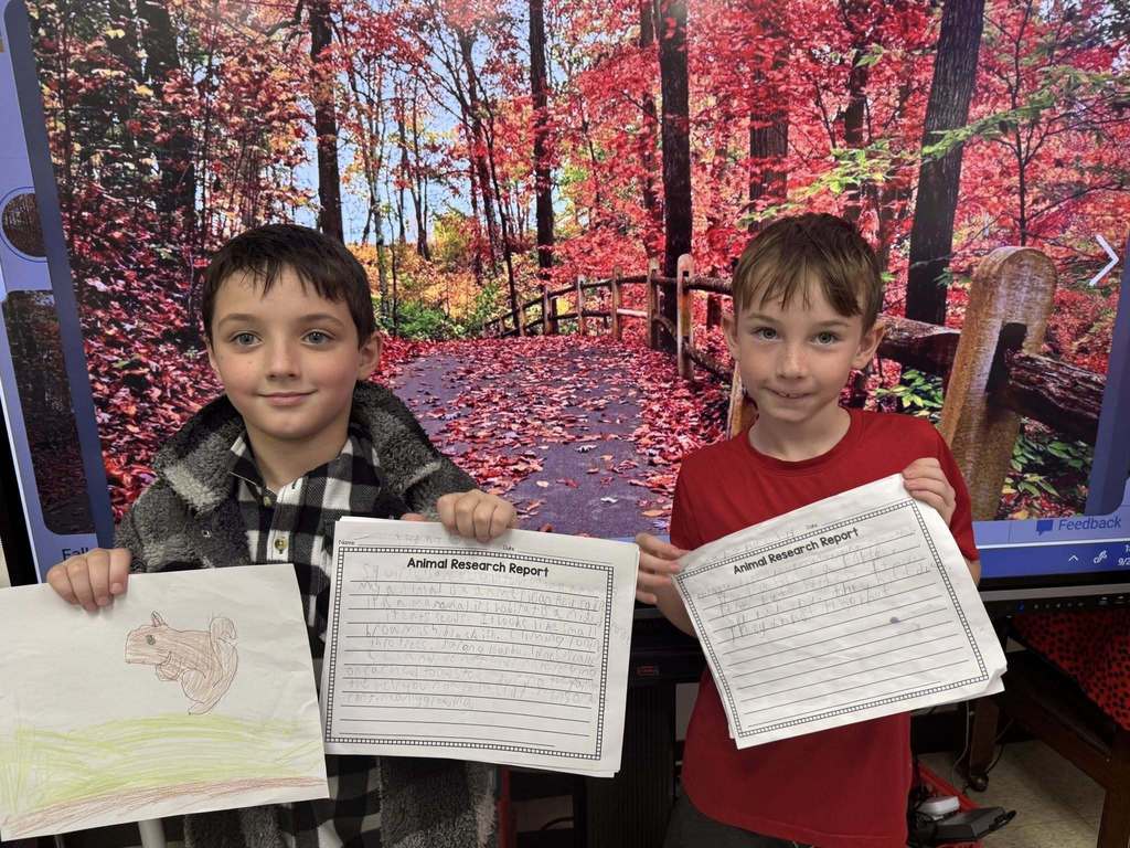 Glenwood 3rd graders researching about different types of squirrels, writing about their findings, presenting and using a step by step video to draw a squirrel.