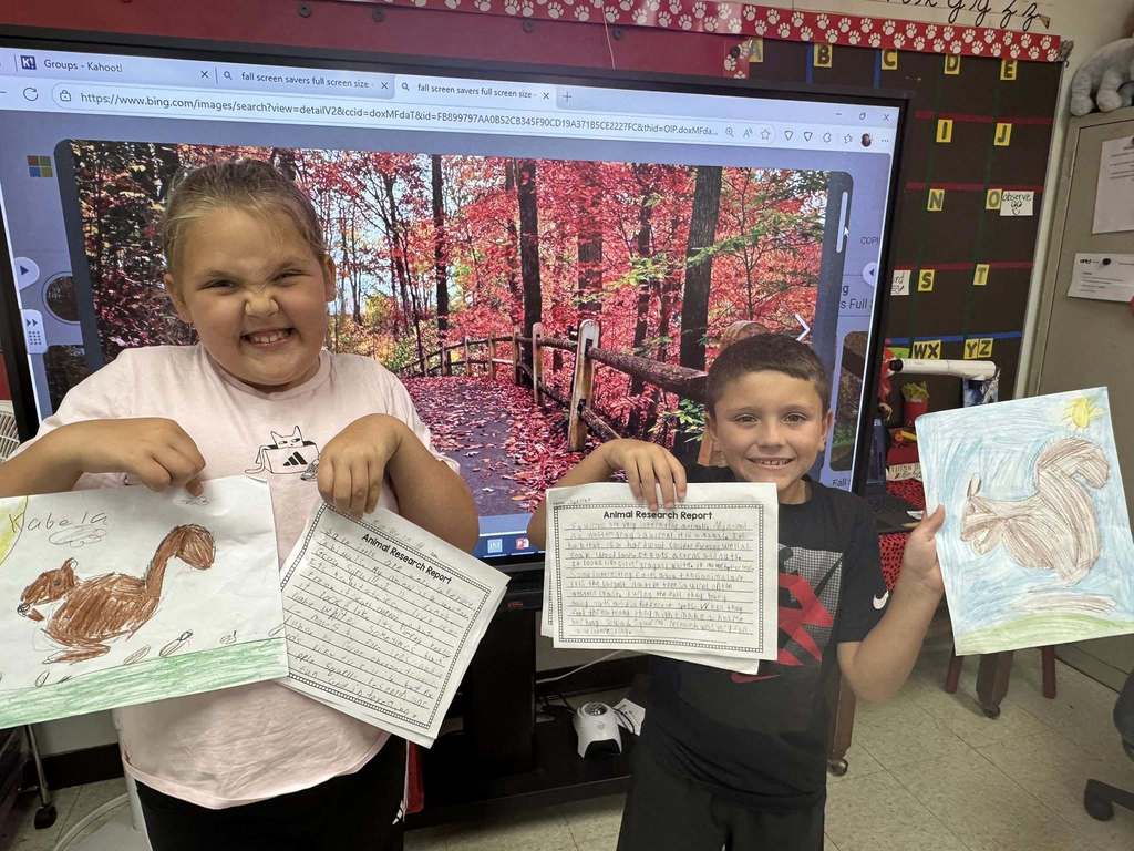 Glenwood 3rd graders researching about different types of squirrels, writing about their findings, presenting and using a step by step video to draw a squirrel.