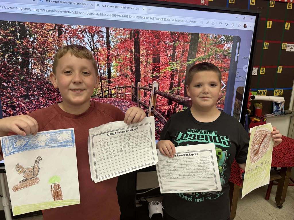 Glenwood 3rd graders researching about different types of squirrels, writing about their findings, presenting and using a step by step video to draw a squirrel.