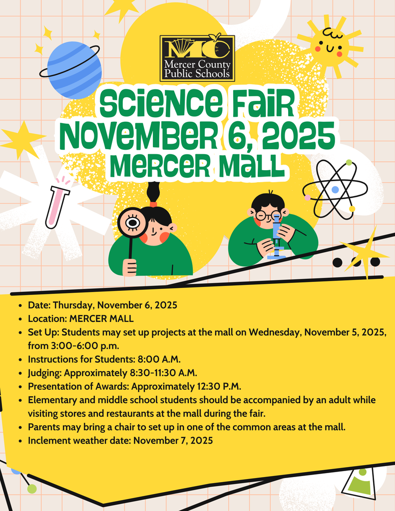 Mercer County Science Fair Flyer showing change of venue to the Mercer Mall.