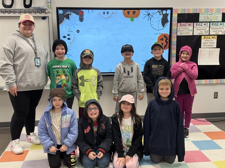 Ms. Thornton's 2nd grade is celebrating Red Ribbon Week with hat day! 