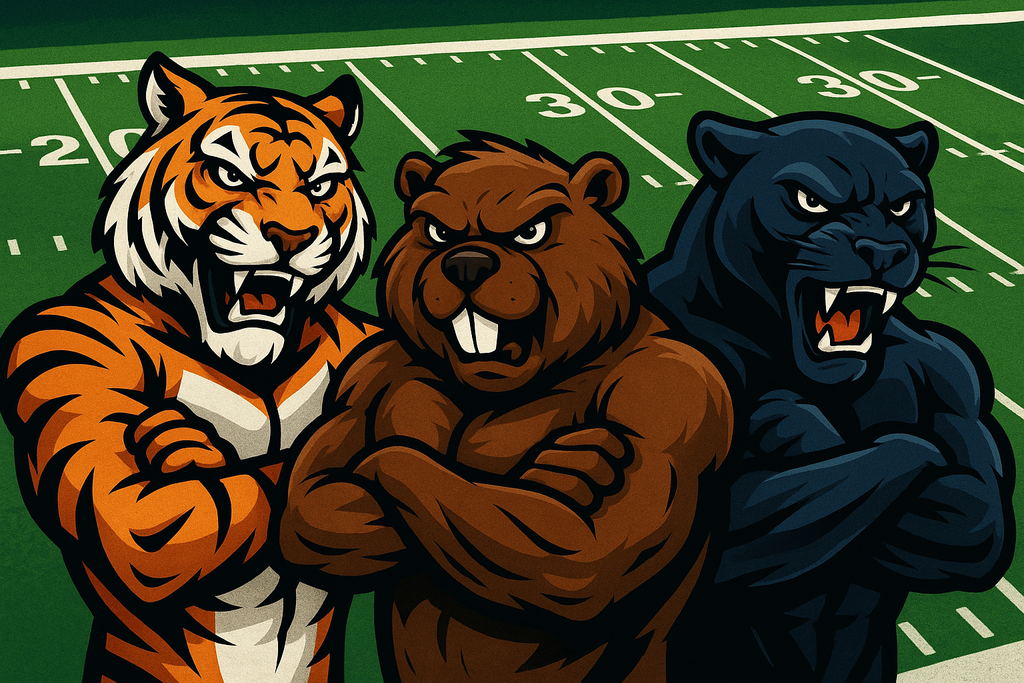 Graphic of a Tiger, Beaver and Panther in honor of all three teams getting into the football playoffs.
