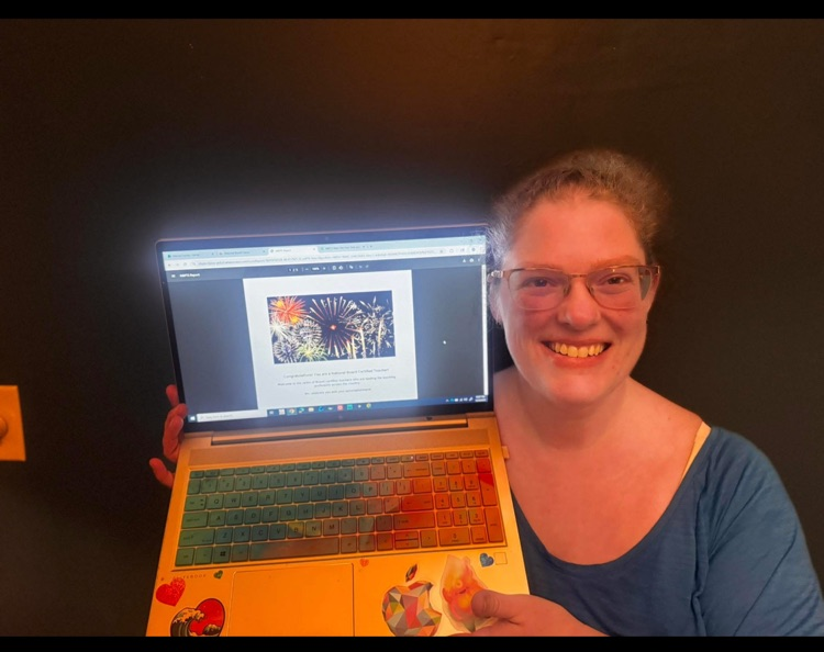 Kendra Kelly from Princeton Primary showing her National Board Certification approval 