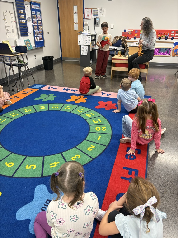 One of Mrs. Fulp's second graders got the opportunity to go to PreK today to talk to them about dinosaurs. We are so proud of him for having the confidence to go and share his dino knowledge with them today! 