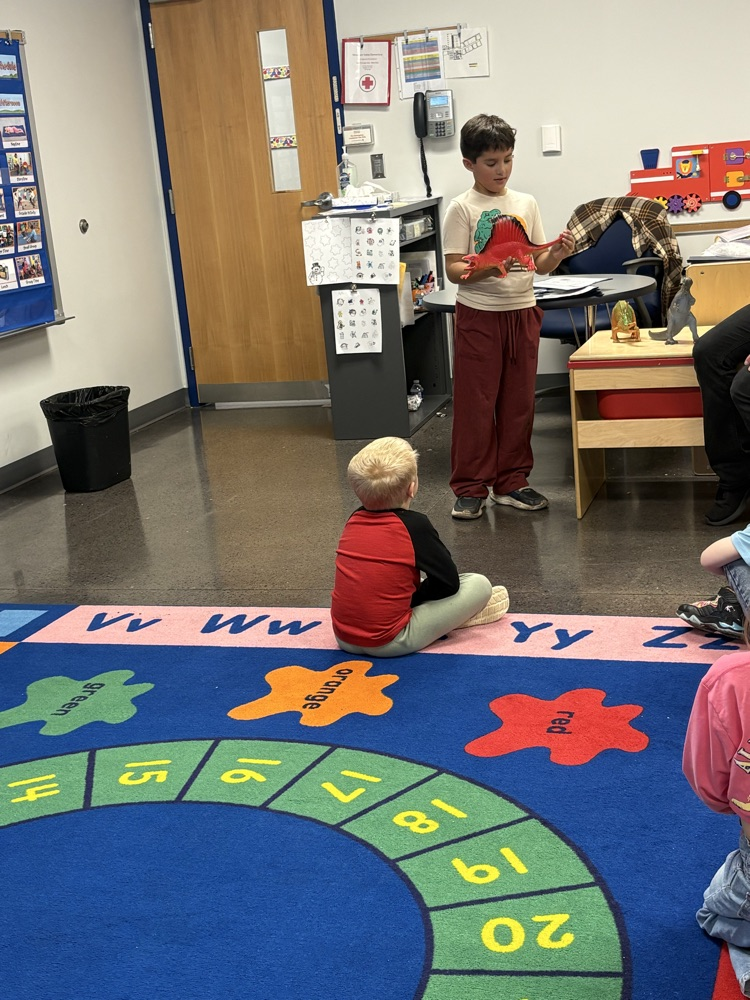 One of Mrs. Fulp's second graders got the opportunity to go to PreK today to talk to them about dinosaurs. We are so proud of him for having the confidence to go and share his dino knowledge with them today! 