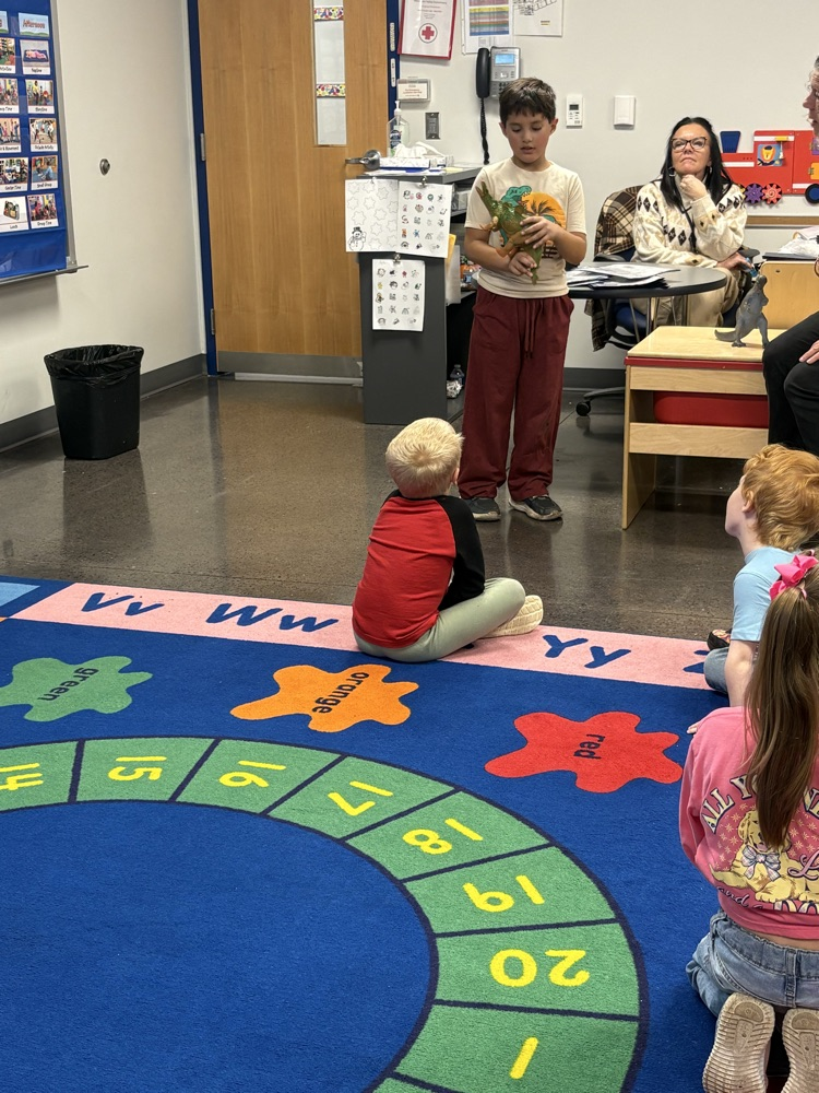 One of Mrs. Fulp's second graders got the opportunity to go to PreK today to talk to them about dinosaurs. We are so proud of him for having the confidence to go and share his dino knowledge with them today! 