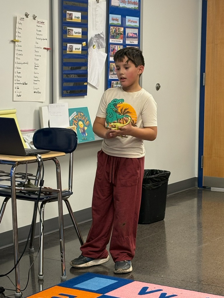 One of Mrs. Fulp's second graders got the opportunity to go to PreK today to talk to them about dinosaurs. We are so proud of him for having the confidence to go and share his dino knowledge with them today! 