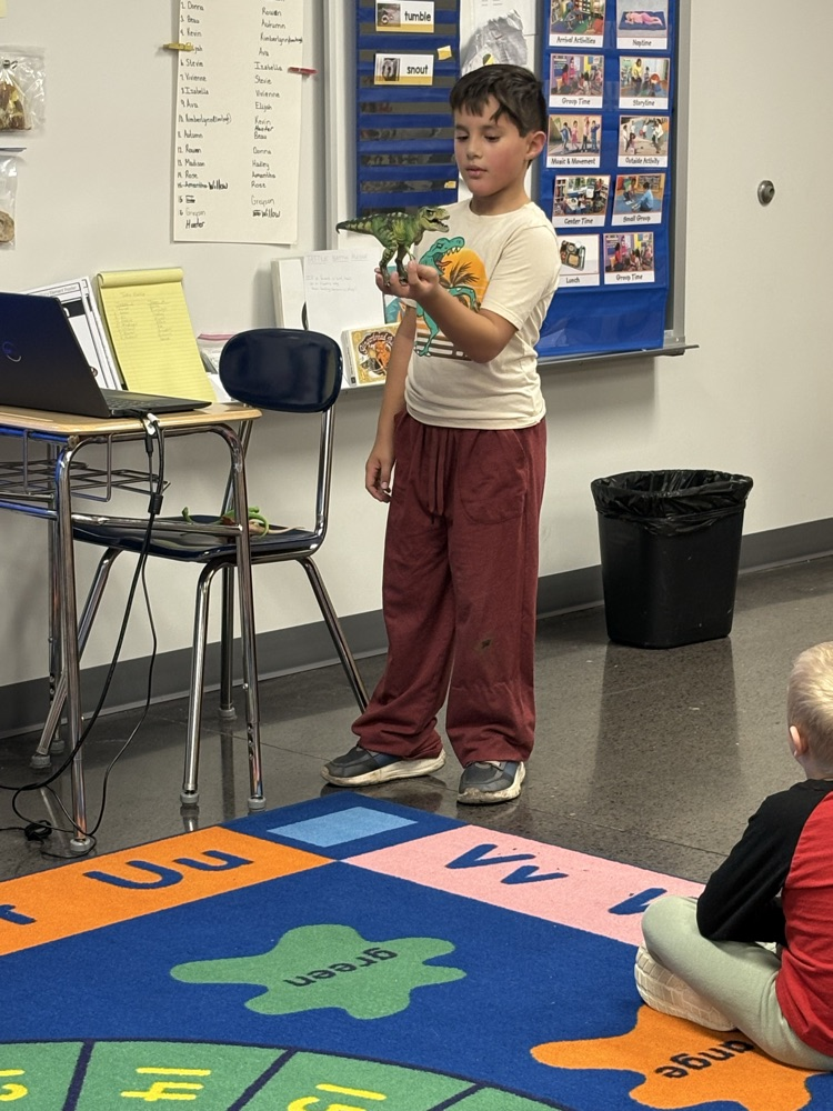 One of Mrs. Fulp's second graders got the opportunity to go to PreK today to talk to them about dinosaurs. We are so proud of him for having the confidence to go and share his dino knowledge with them today! 