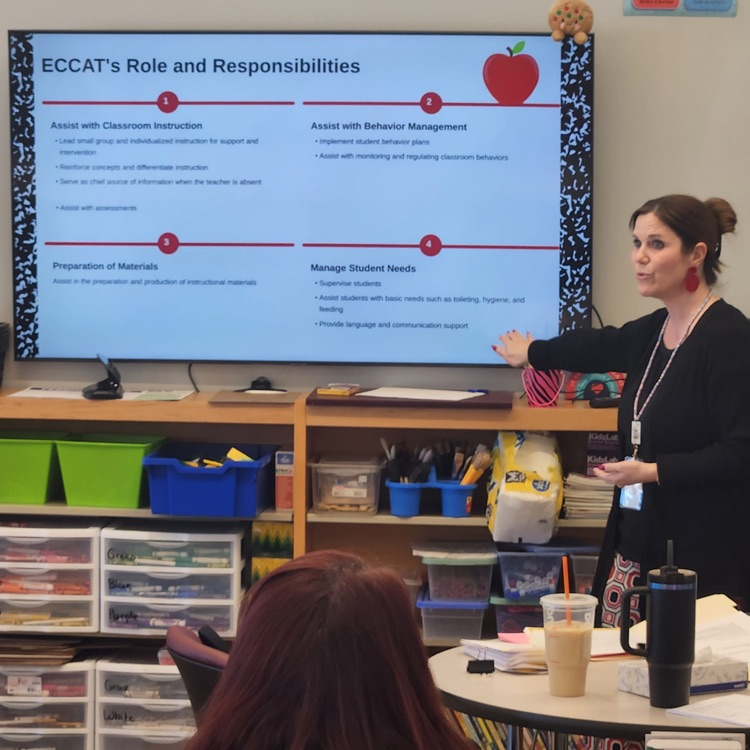 ECCAT training provided by grade levels. the topic was explicit instruction, extraordinary results. all pictures show training participants and presenters