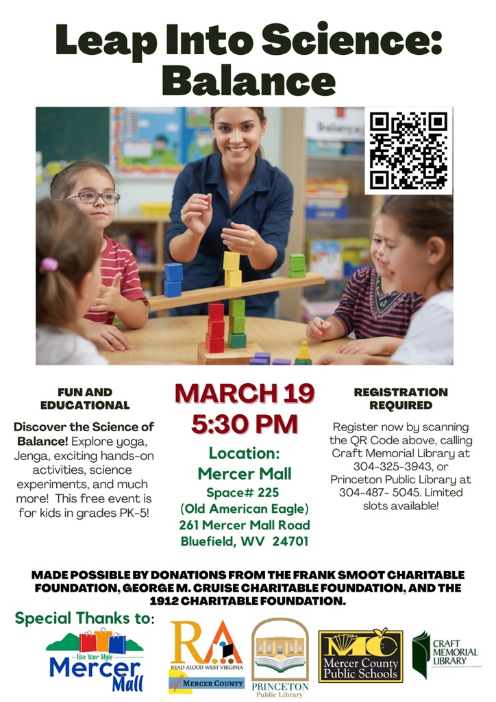  “Leap Into Science Balance” at Mercer Mall March 19 at 5:30pm (Old American Eagle)