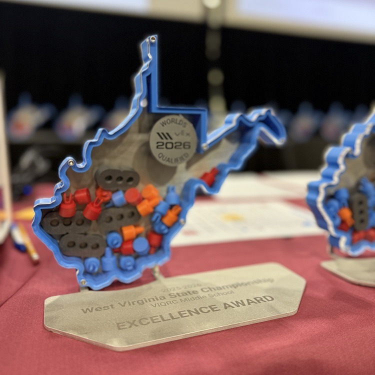 picture of last year’s WV State Robotics championship trophy  