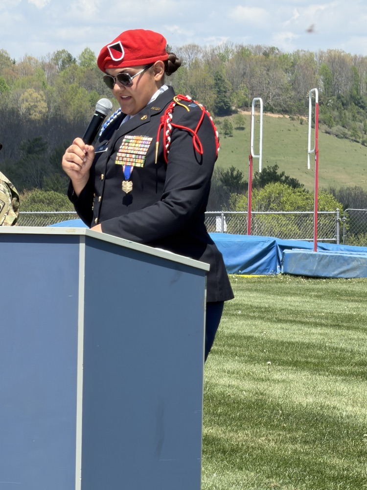 speaker at the flag retirement ceremony
