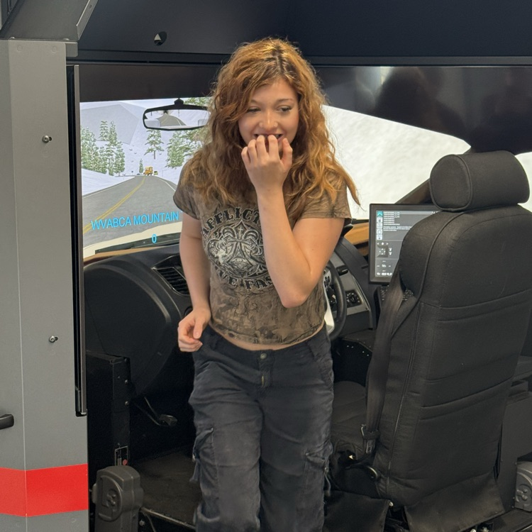 BHS student looking anxious leaving the DUI simulator