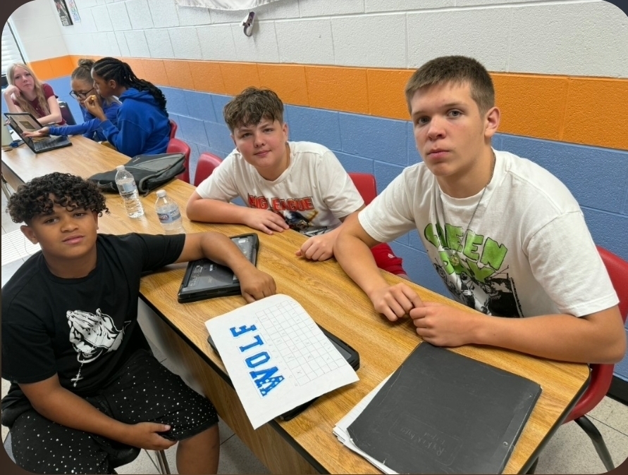 Students showing off their work