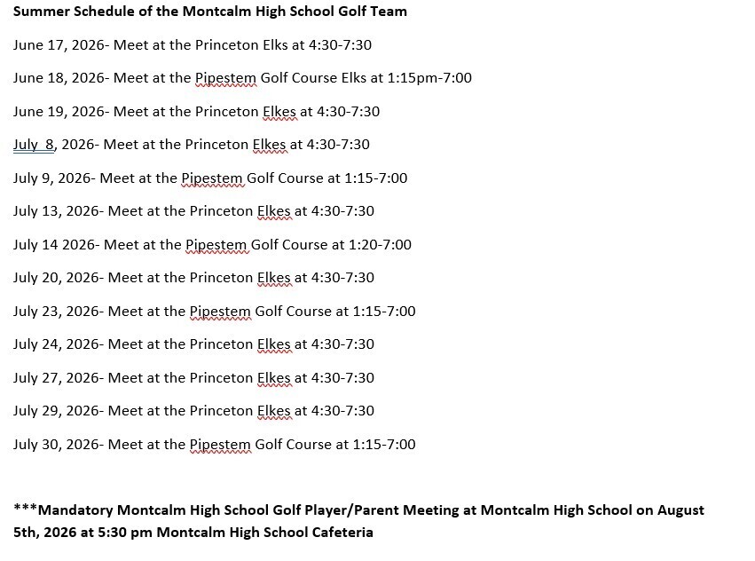 Montcalm High School Golf Team Summer 2026 Flex Schedule