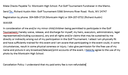 3rd Annual Montcalm High Golf Tournament Entry Form page 2