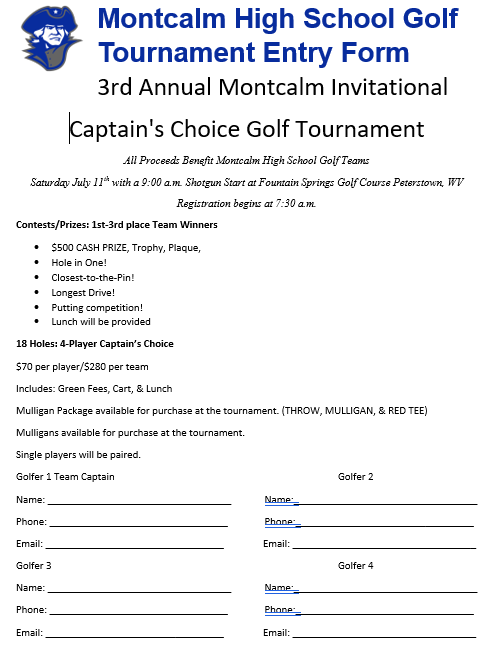3rd Annual Montcalm High Golf Tournament Entry Form page 1