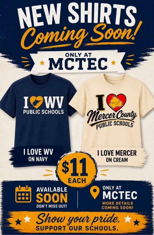 Display of new shirts in navy and cream, priced at $11 each. Both shirts have logos and text. "Available soon" is noted.