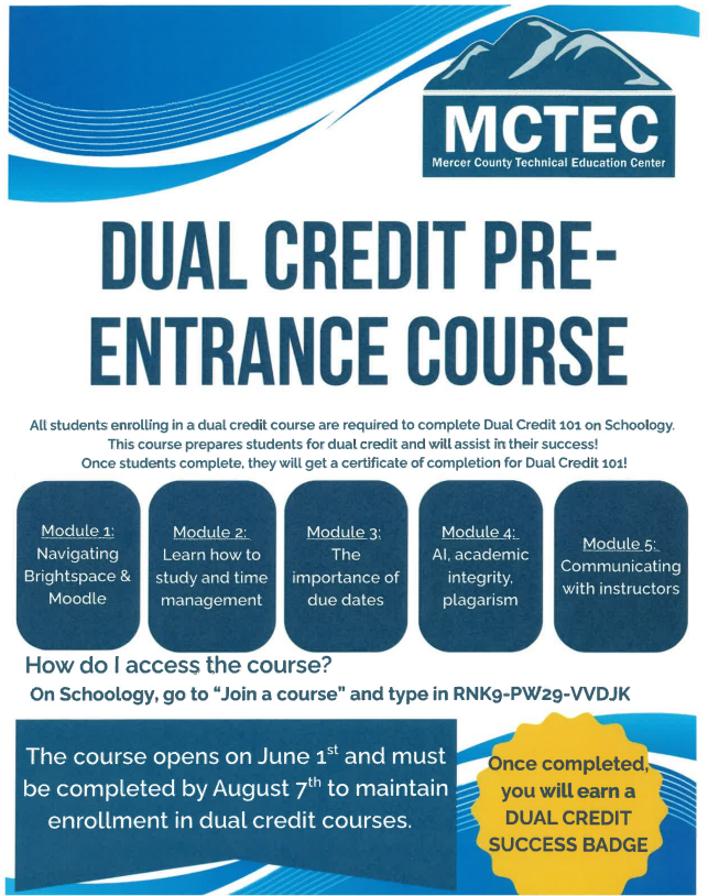 Dual Credit Pre Entrance Course Reminder August 2026