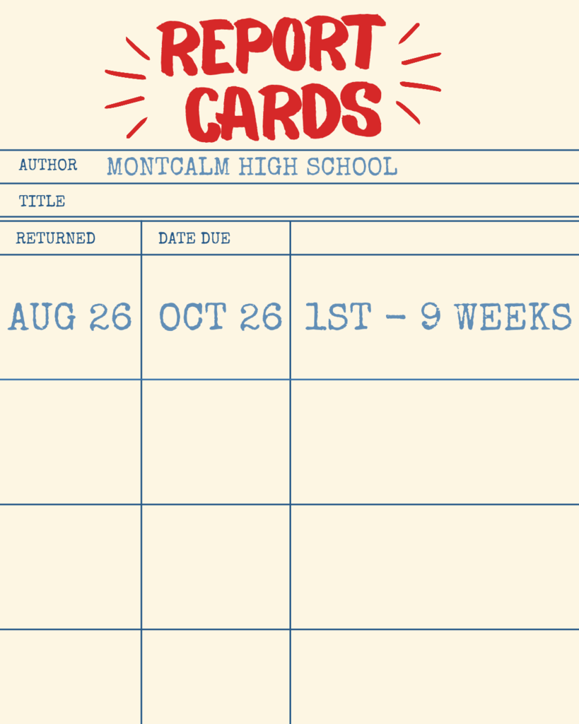 Report card template with columns labeled "Returned," "Date Due," "1st – 9 Weeks." School name at top.