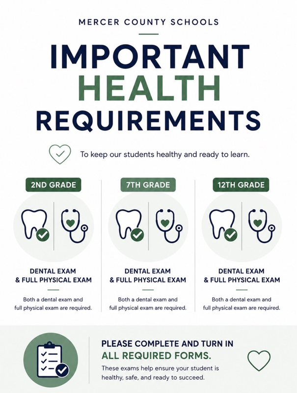 health requirements: dental and physical exams for 2nd, 7th and 12th graders
