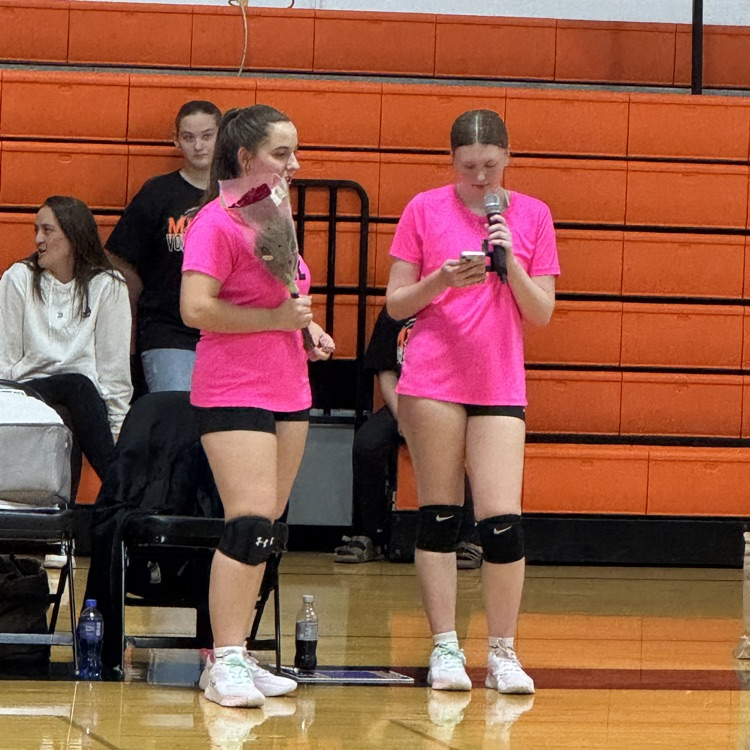 2 female volleyball players wearing pink shirt black shorts one on right with microphone