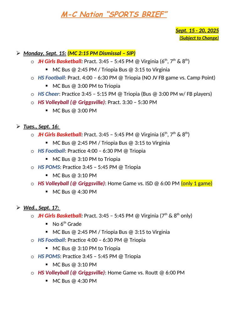 Sports brief