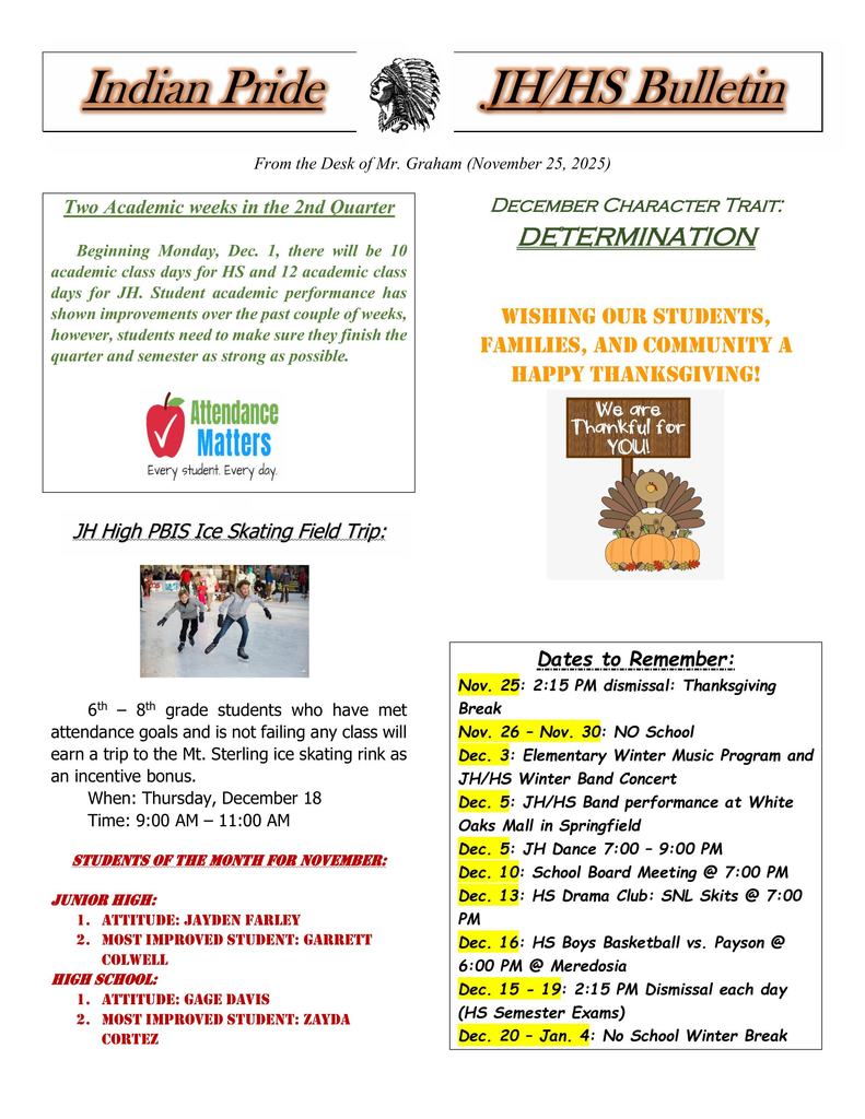 Indian Pride - JH/HS Bulletin
