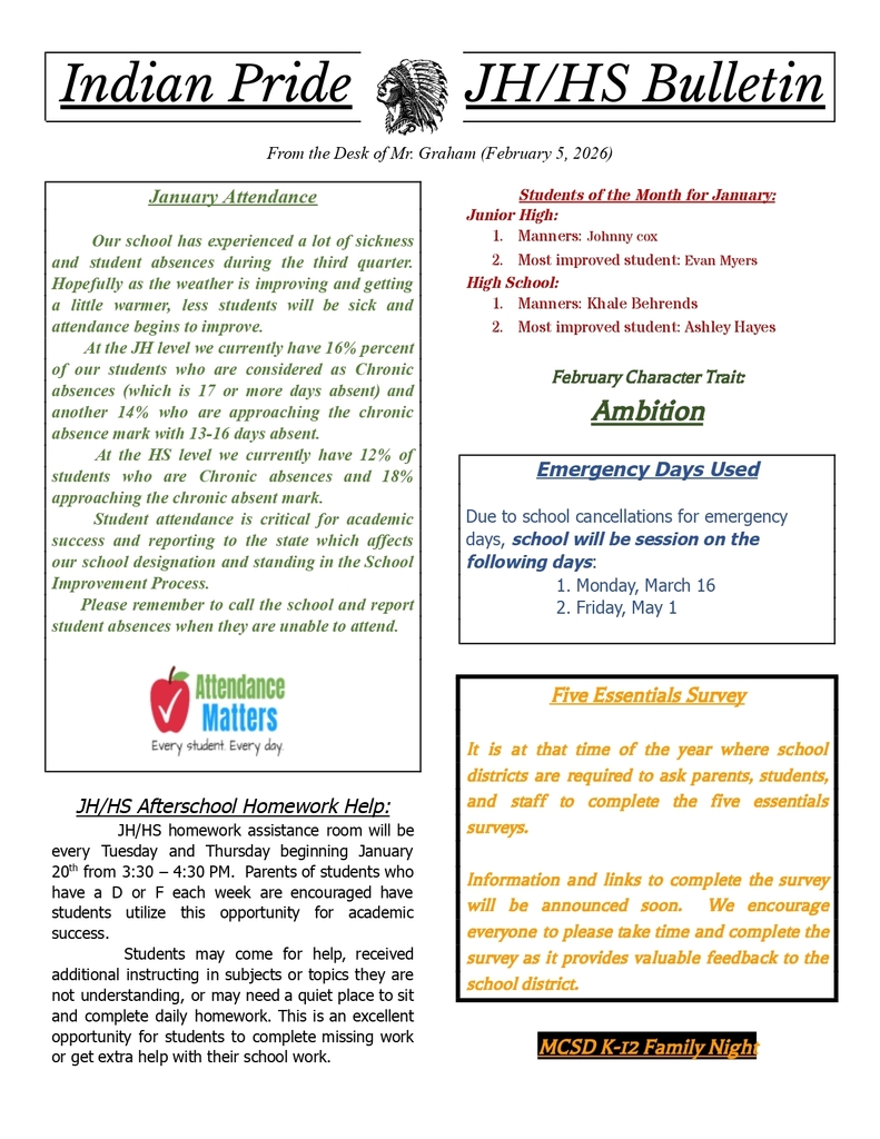 Indian Pride - JH/HS Bulletin