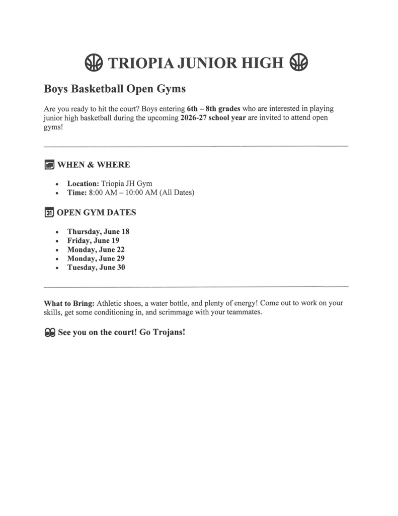 JH Boys Basketball Open Gym Information