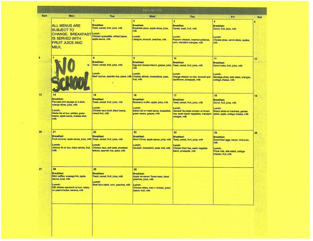 September Menus