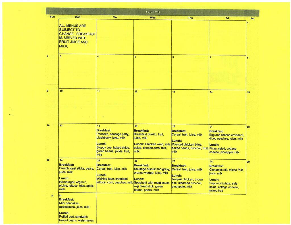 August Menus