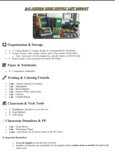 Updated - JH Classroom Supply List