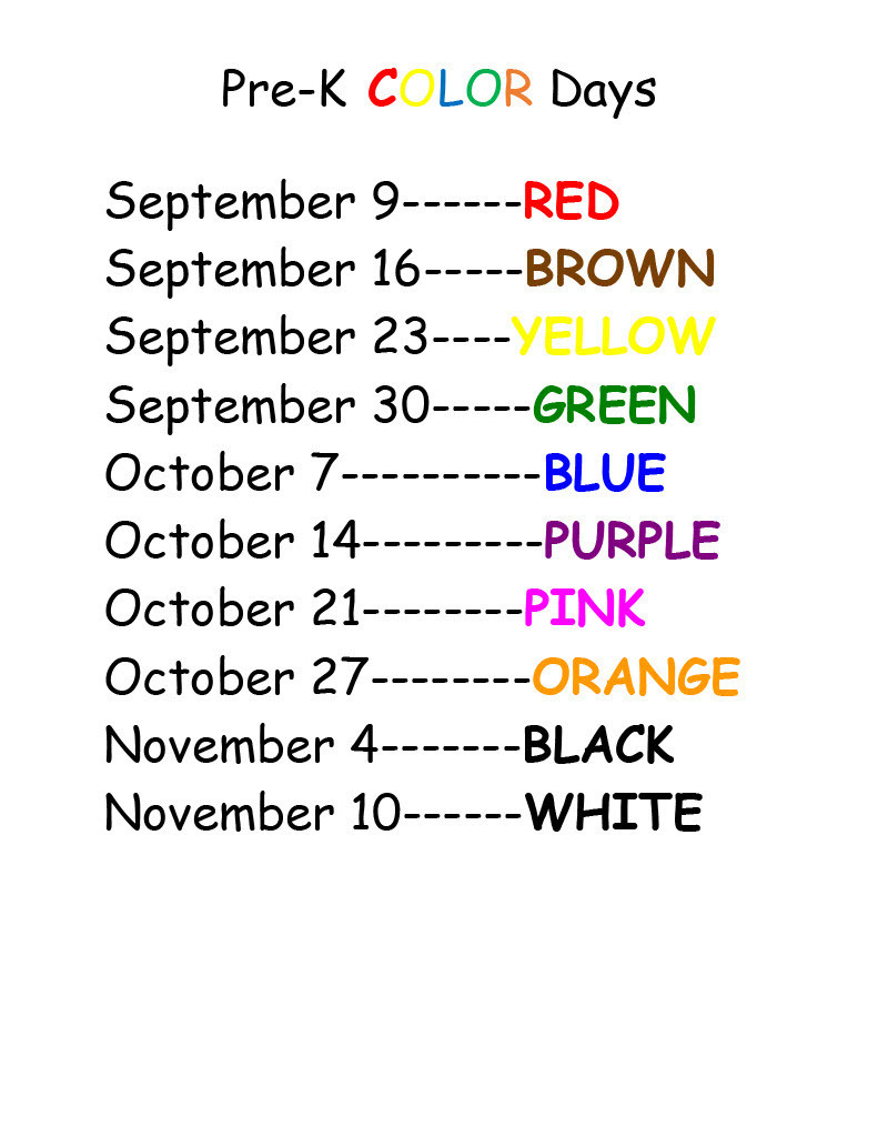 2026-27 Pre-K Color Days