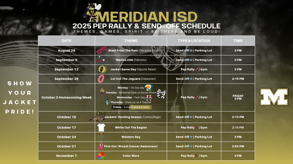 Updated Pep Rally/Send Off Schdule