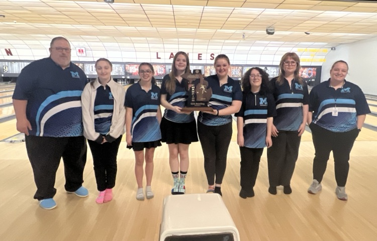 MECHS girls bowling team photo with their 2026 regional trophy 